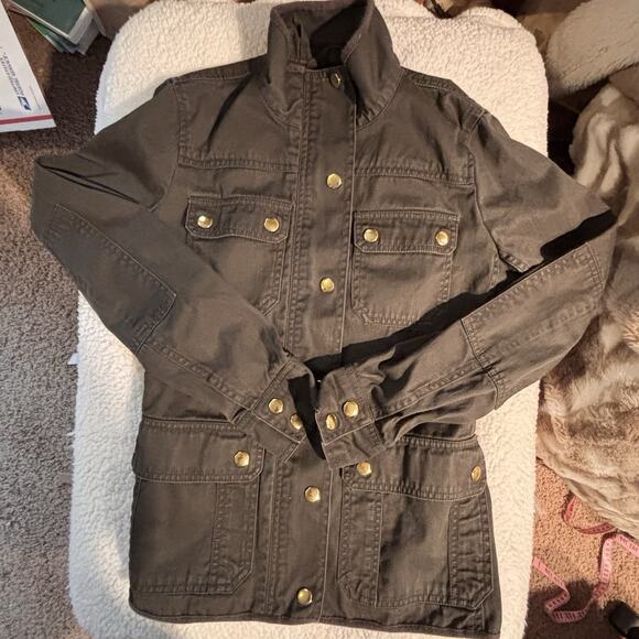 J Crew Jacket Women XS Green Full Zip Cargo Pocket Field Coated Utility - Picture 3 of 9